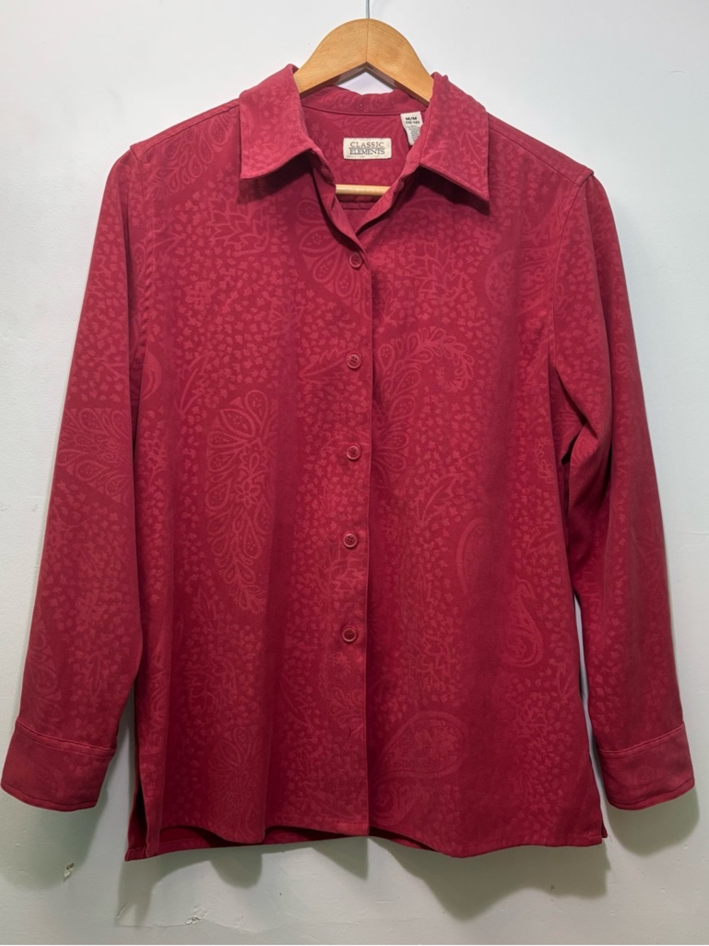 Classic Elements Button-Up Shirt in Rich Wine Red with Paisley Jacquard
